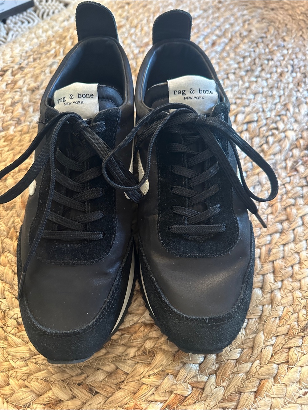 rag & bone Black Suede & Leather Low-Top Sneakers with White Tongue Label